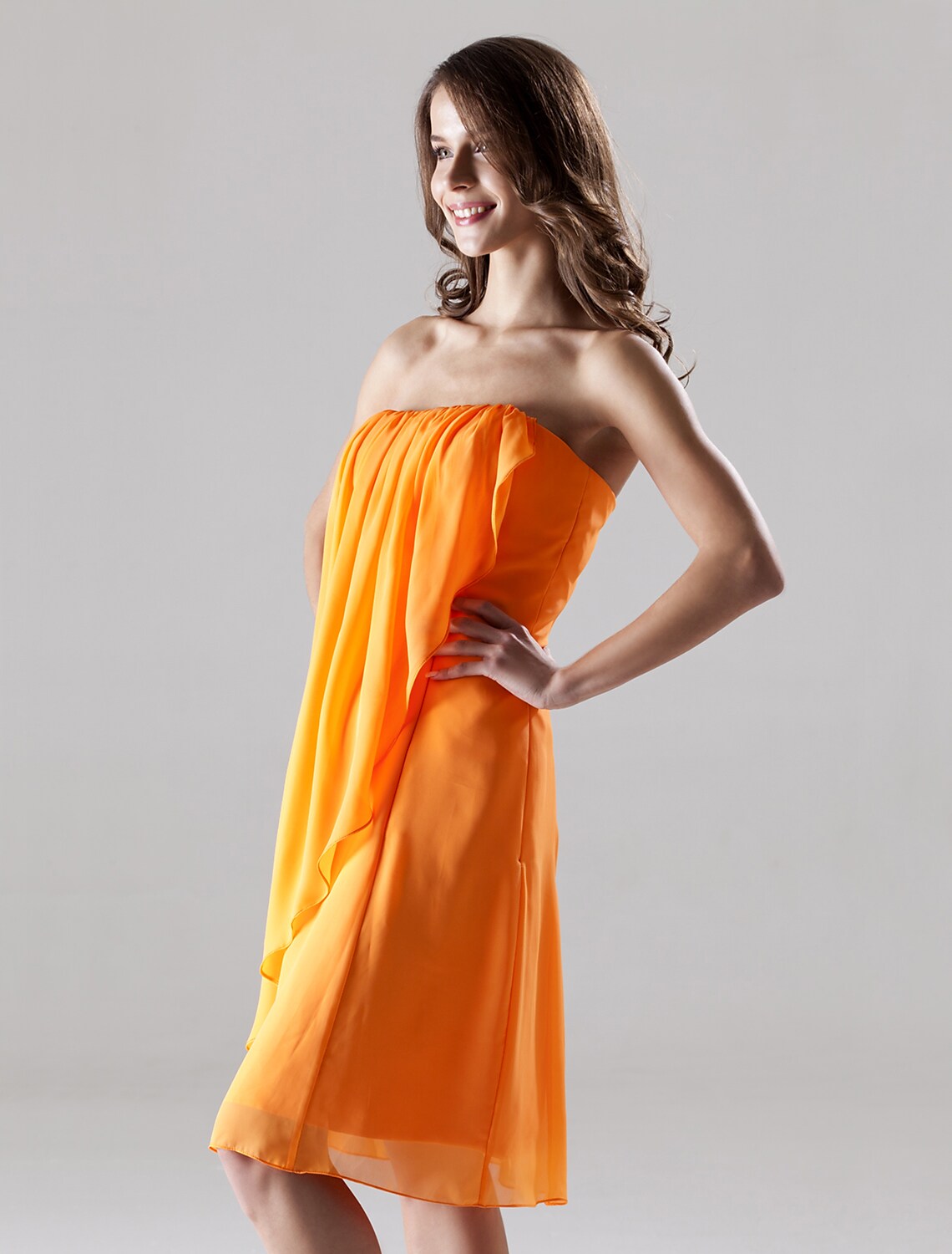 Bridesmaid Dress Strapless Sleeveless Open Back Knee Length Draping Split