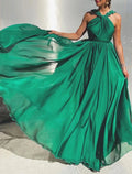 Ball Gown Wedding Guest Dresses Open Back Dress Wedding Guest Prom Sweep / Brush Train Sleeveless Halter Neck with Pleats