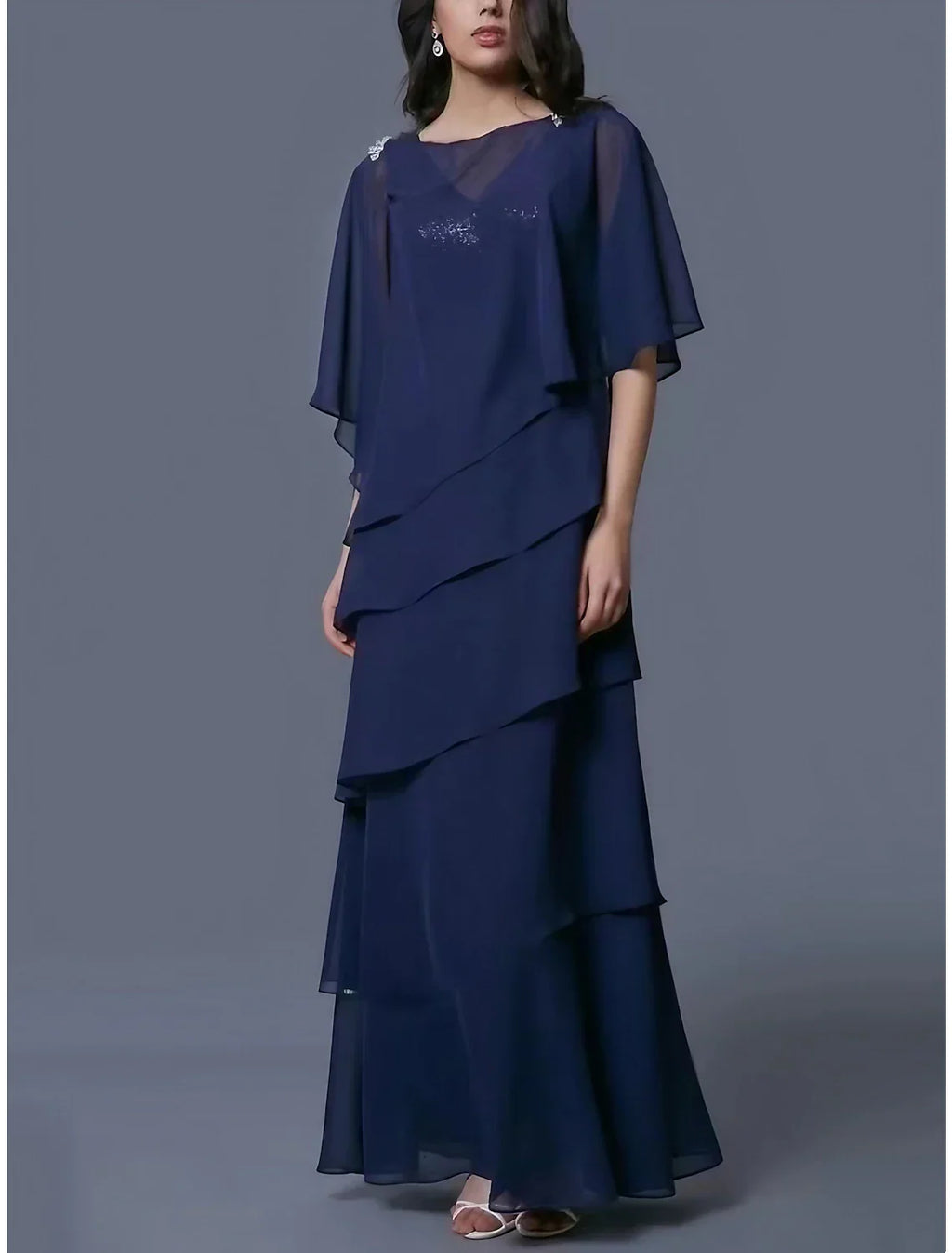 Sheath / Column Mother of the Bride Dress Wedding Guest Elegant Scoop Neck Ankle Length Half Sleeve with Tier