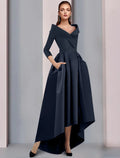 Mother of the Bride Dress Wedding Guest Elegant High Low Sweet Spaghetti Strap Asymmetrical Tea Length 3/4 Length Sleeve with Pleats Fall