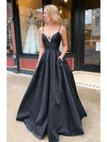 Open Back Dress Formal Floor Length Sleeveless V Neck Pocket Backless with Pleats Beading Pocket