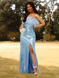 Plus Size Dress Wedding Guest Sleeveless Strapless with Feather Slit