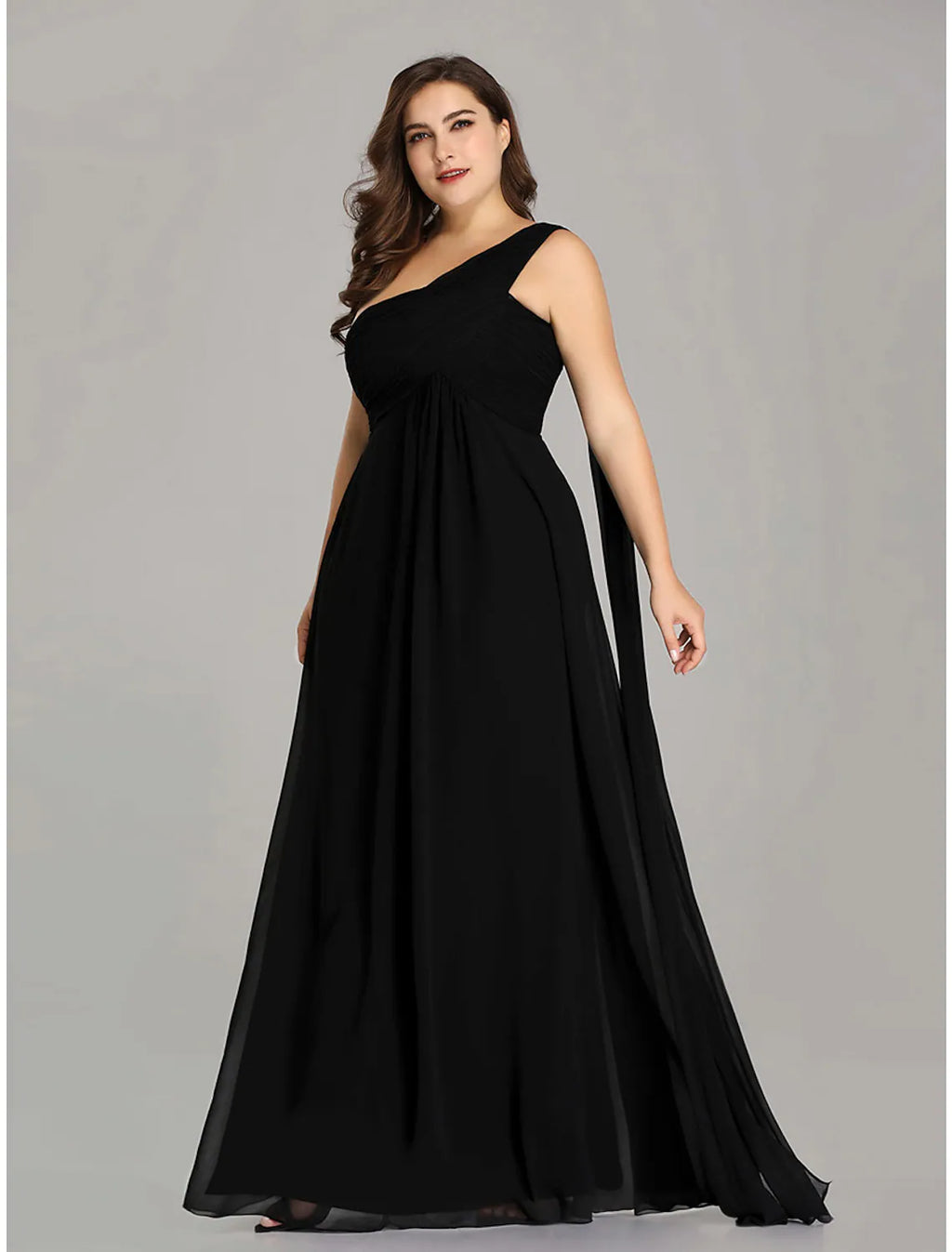 Plus Size Wedding Guest Formal Evening Dress One Shoulder Backless Sleeveless Floor Length Pleats Draping