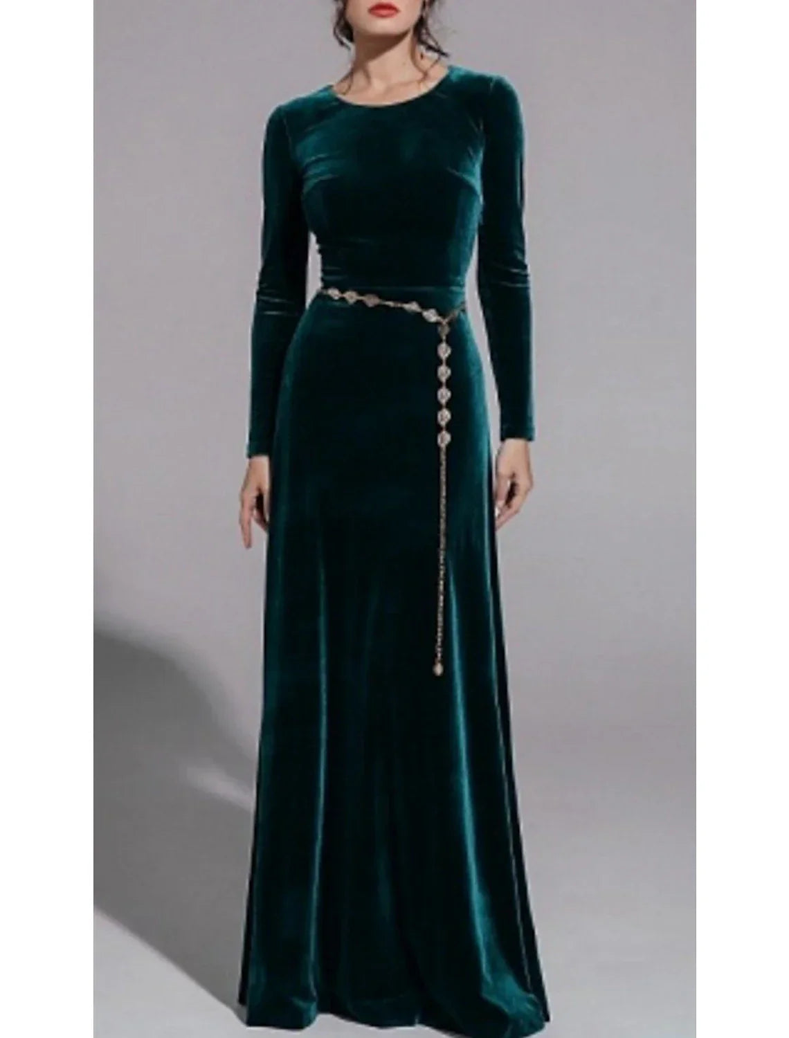 Mother of the Bride Dress Wedding Guest Simple Elegant Jewel Neck Floor Length Long Sleeve No with Sash / Ribbon Solid Color