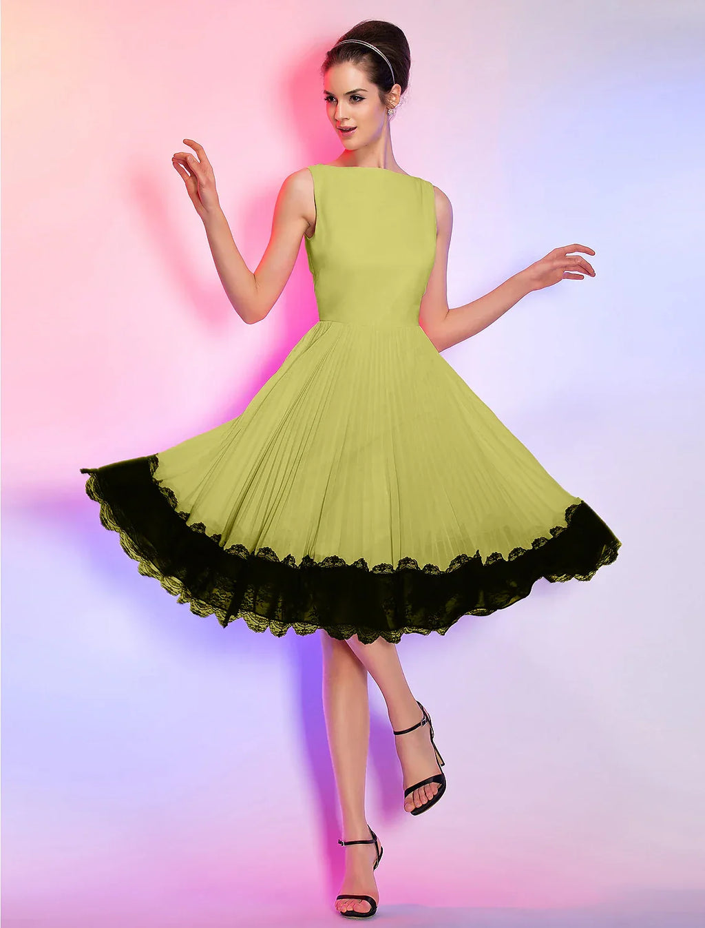 Pink Vintage Dress Homecoming Graduation Knee Length Sleeveless Boat Neck Dress