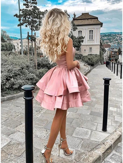 Elegant Red A-Line One-Shoulder Sleeveless Classic-Back Mini-Length Homecoming Dress