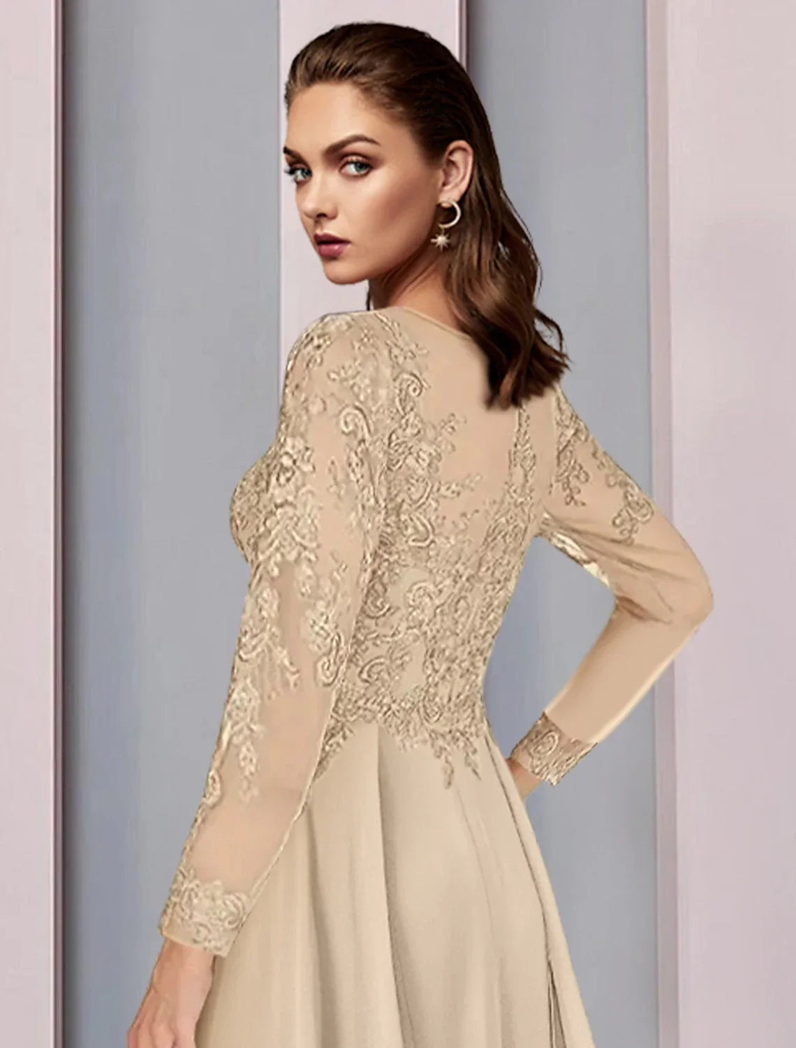 Mother of the Bride Dress Wedding Guest Party Elegant Scoop Neck Floor Length Half Sleeve with Ruching