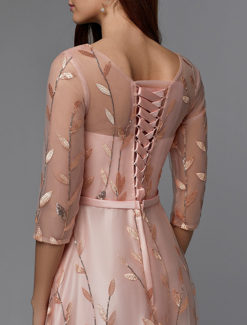 Floral Dress Wedding Guest Floor Length 3/4 Length Sleeve Illusion Neck with Pattern / Print Appliques