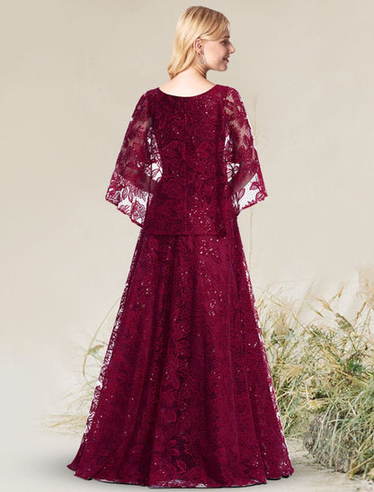 Elegant Red A-Line Classic-Neck Short-Sleeve Classic-Back Floor-Length Wedding Dress