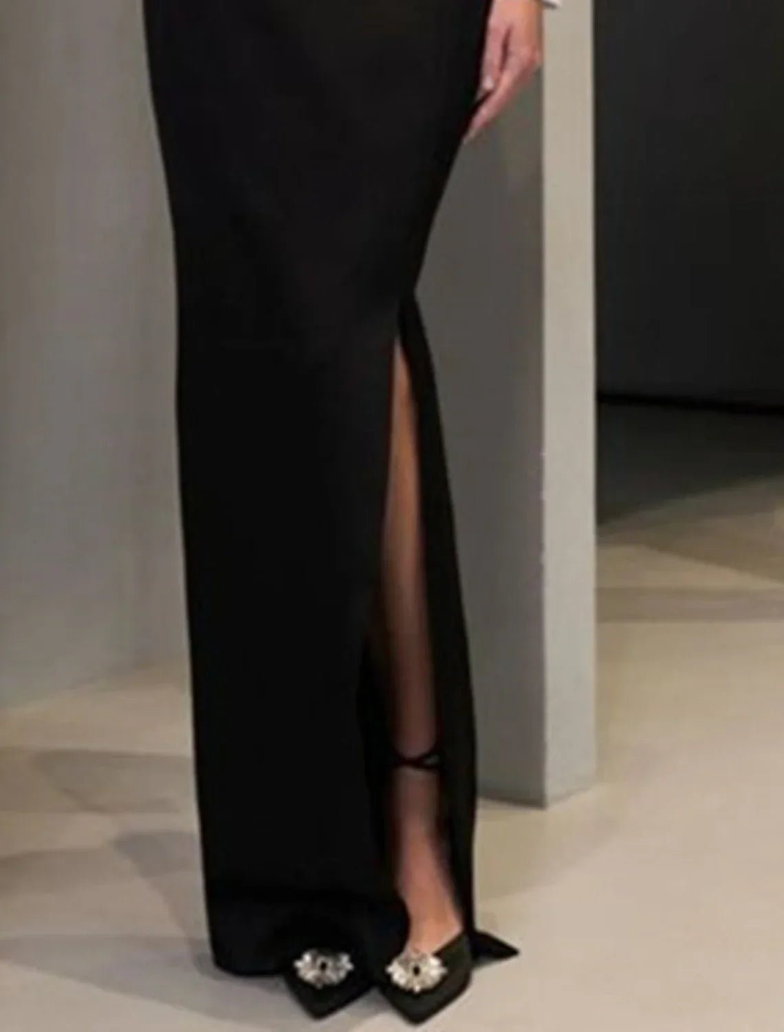 Mermaid / Trumpet Mother of the Bride Dress Formal Wedding Guest Elegant High Split V Neck Floor Length Fabric Long Sleeve with Split Front Color Block