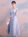 Cocktail Party Prom Dress Jewel Neck 3/4 Length Sleeve Tea Length with Insert Pattern / Print Appliques