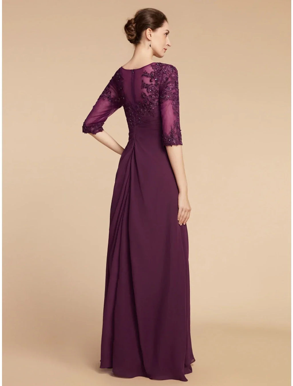 Sheath / Column Mother of the Bride Dress Wedding Guest Elegant Scoop Neck Floor Length Half Sleeve with Pleats