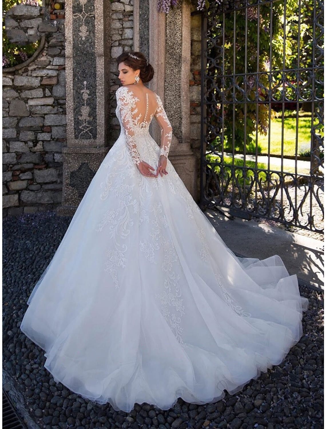 Engagement Formal Wedding Dresses Ball Gown Long Sleeve Appliques