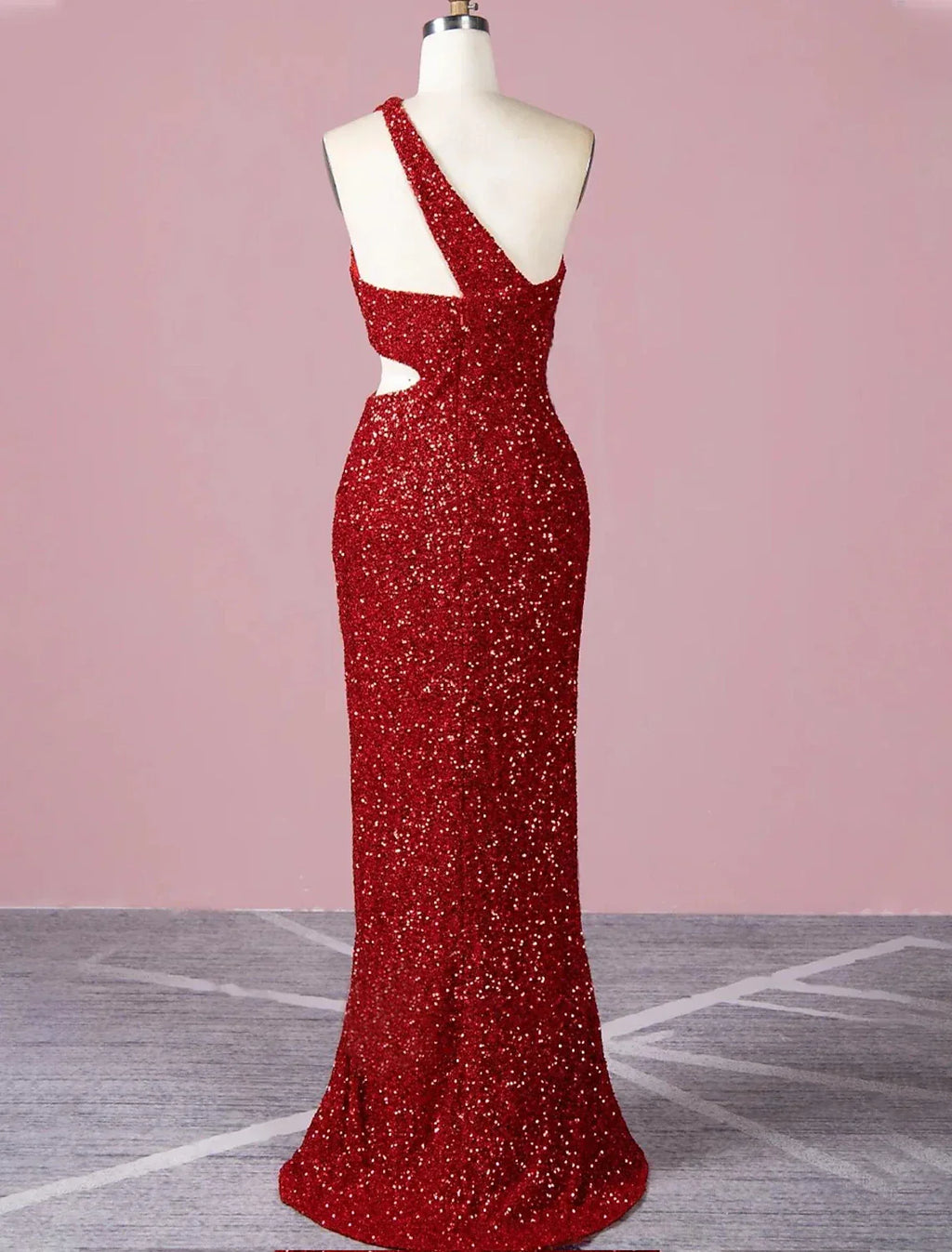 Evening Gown Elegant Dress Formal Prom Floor Length Sleeveless One Shoulder with Glitter