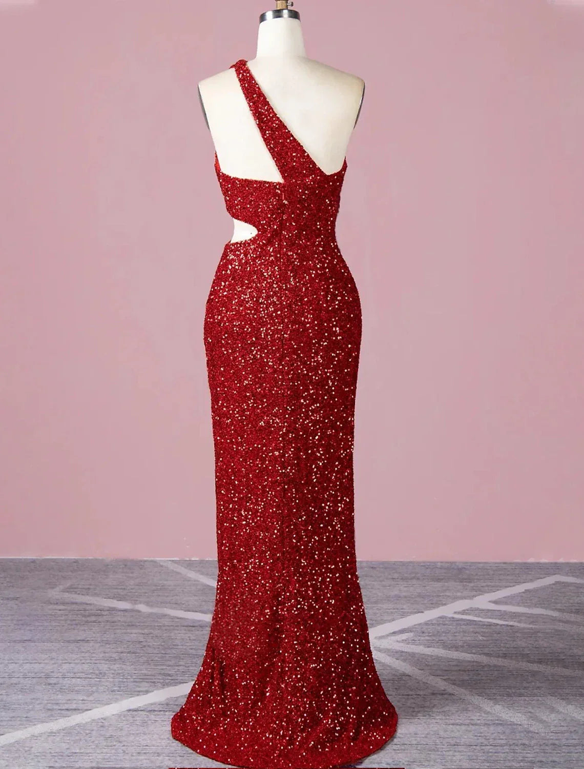 Evening Gown Elegant Dress Formal Prom Floor Length Sleeveless One Shoulder with Glitter