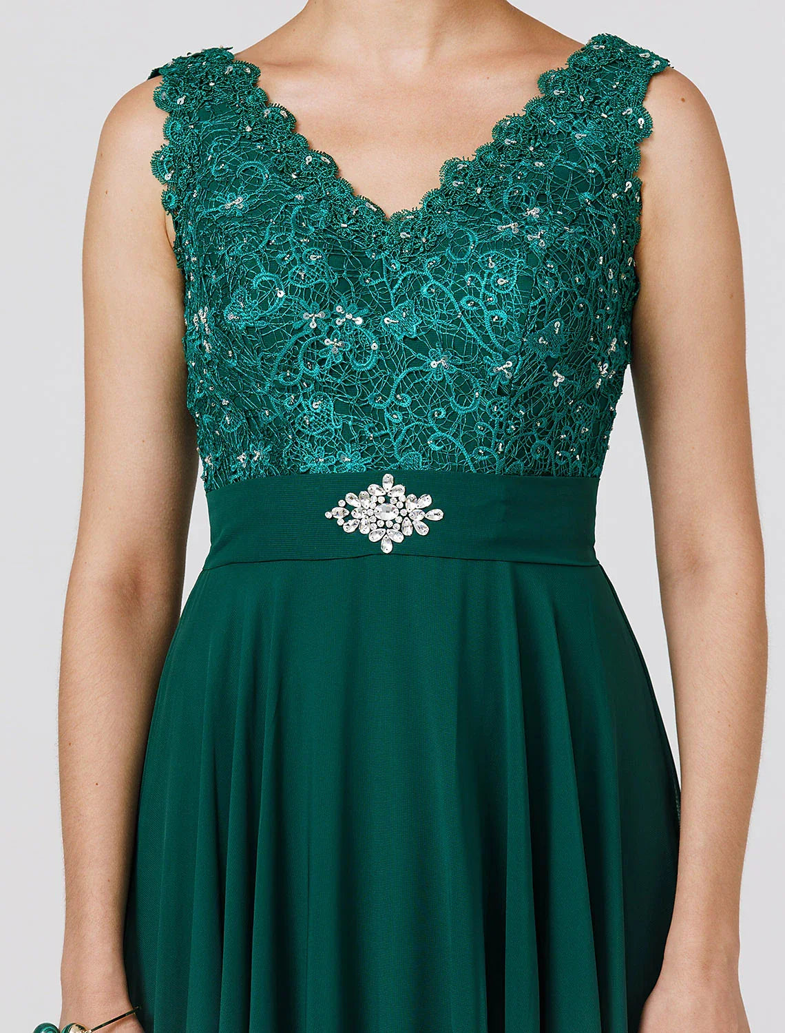 Wedding Guest Floor Length Sleeveless V Neck V Back with Sash / Ribbon Beading