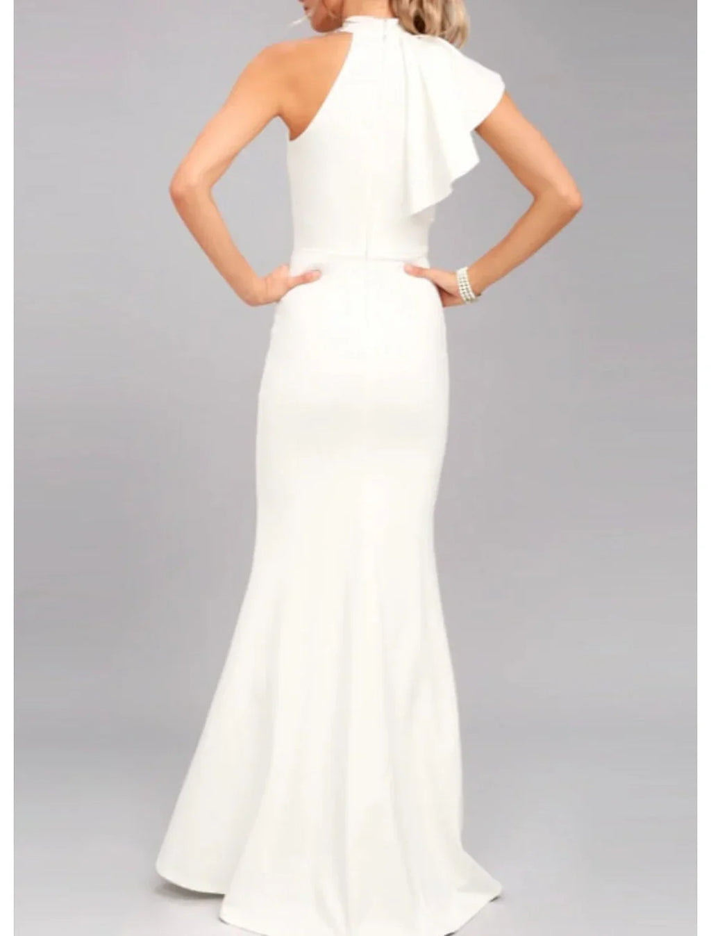 Sheath / Column Evening Gown Elegant Dress Valentine's Day Wedding Guest Floor Length Sleeveless High Neck with Ruffles