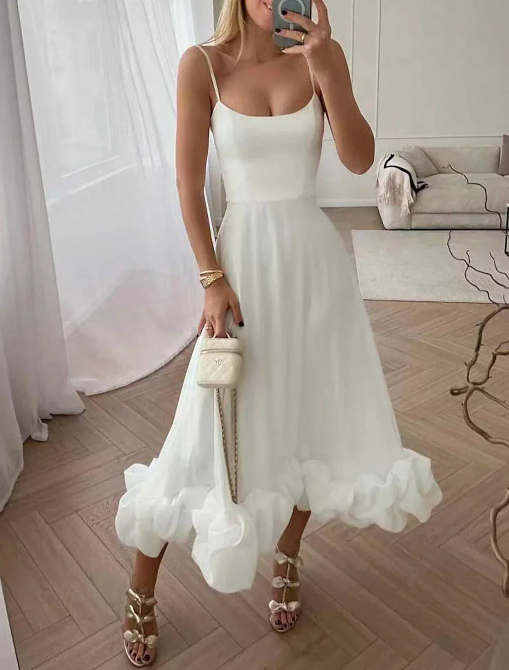 Party Dresses Tiered Plisse Dress Homecoming Summer Tea Length Sleeveless Spaghetti Strap with Fringe