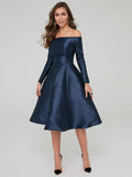 Wedding Knee Length Long Sleeve Off Shoulder with Pleats