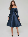 Special Occasion Dresses Party Dress Wedding Guest Knee Length Long Sleeve Off Shoulder with Pleats