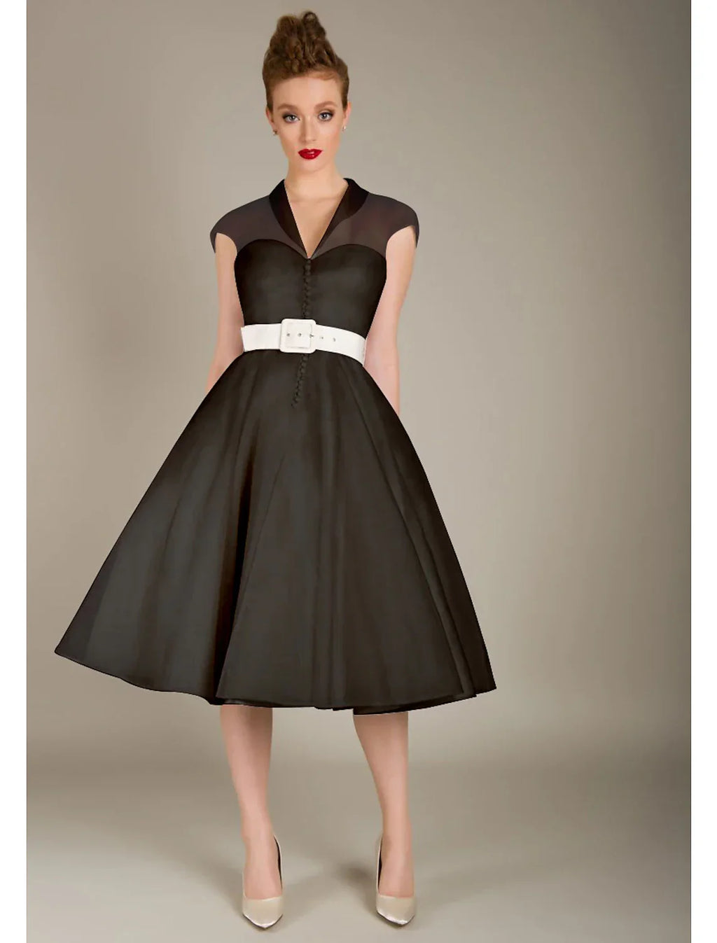 Cocktail Dresses 1950s Dress Graduation Knee Length Sleeveless V Neck Wednesday Addams Family with Sash / Ribbon