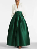 Green Formal Pocket Christmas Red Green Dress Long Sleeve Blue Evening Gown High Split Wedding Guest Dress Fall Wedding Floor Length Color Contrast V Neck Belt / Sash with Pleats Slit