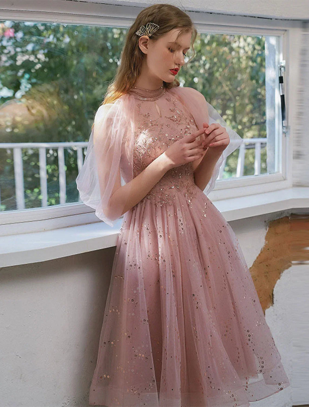Cocktail Dresses Party Dress Graduation Engagement Knee Length 3/4 Length Sleeve Jewel Neck with Appliques