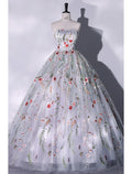 Ball Gown Evening Gown Elegant Dress Quinceanera Birthday Floor Length Sleeveless Strapless with Slit Embroidery Appliques