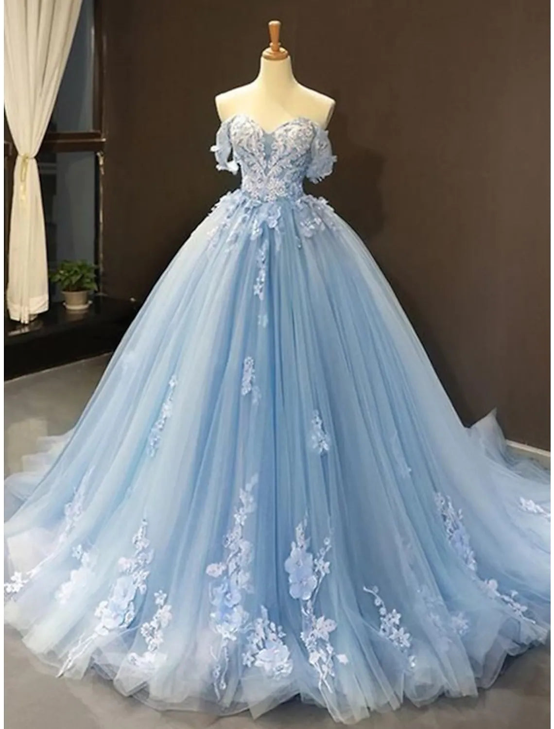 Floral Dress Quinceanera Short Sleeve Sweetheart with Pleats Appliques