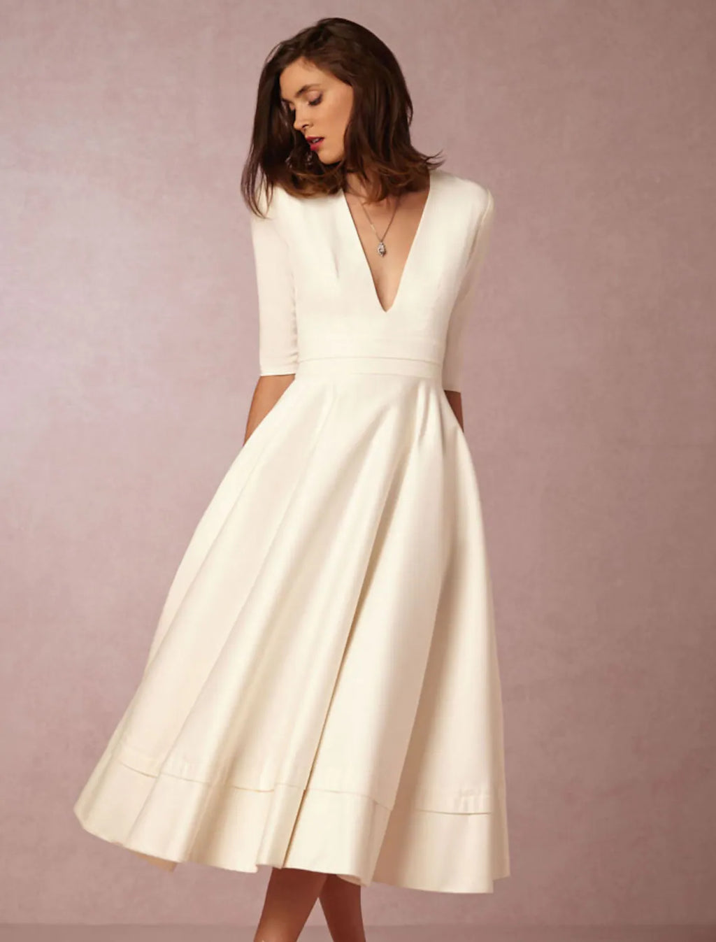 Party Half Sleeve V Neck Pocket with Pleats
