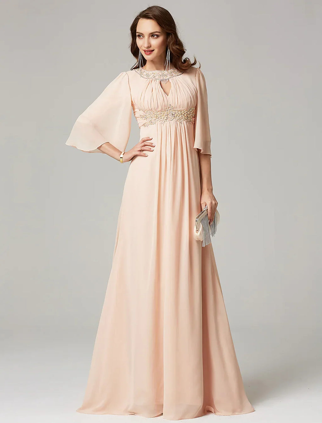 Evening Dresses Elegant Dress Wedding Half Sleeve Jewel Neck with Beading Draping