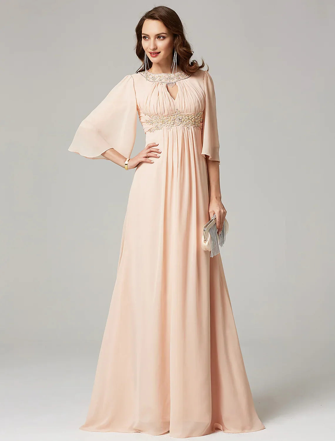 Evening Dresses Elegant Dress Wedding Half Sleeve Jewel Neck with Beading Draping