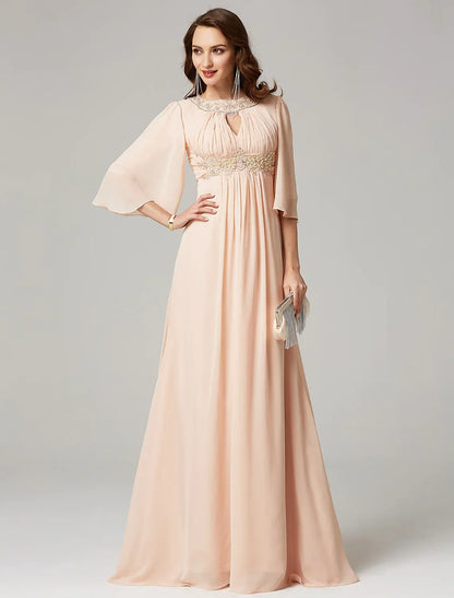 Elegant Red A-Line Classic-Neck Classic-Sleeve Classic-Back Floor-Length Wedding Dress