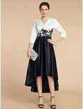 Mother of the Bride Dress Wedding Guest Elegant Petite V Neck Asymmetrical Half Sleeve with Ruching