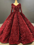 Luxurious Dress Quinceanera Floor Length Long Sleeve V Neck Pleats