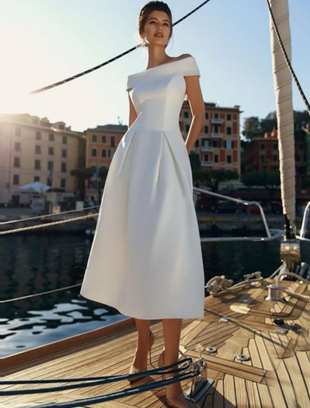 Cocktail Party Dress Off Shoulder Short Sleeve Ankle Length