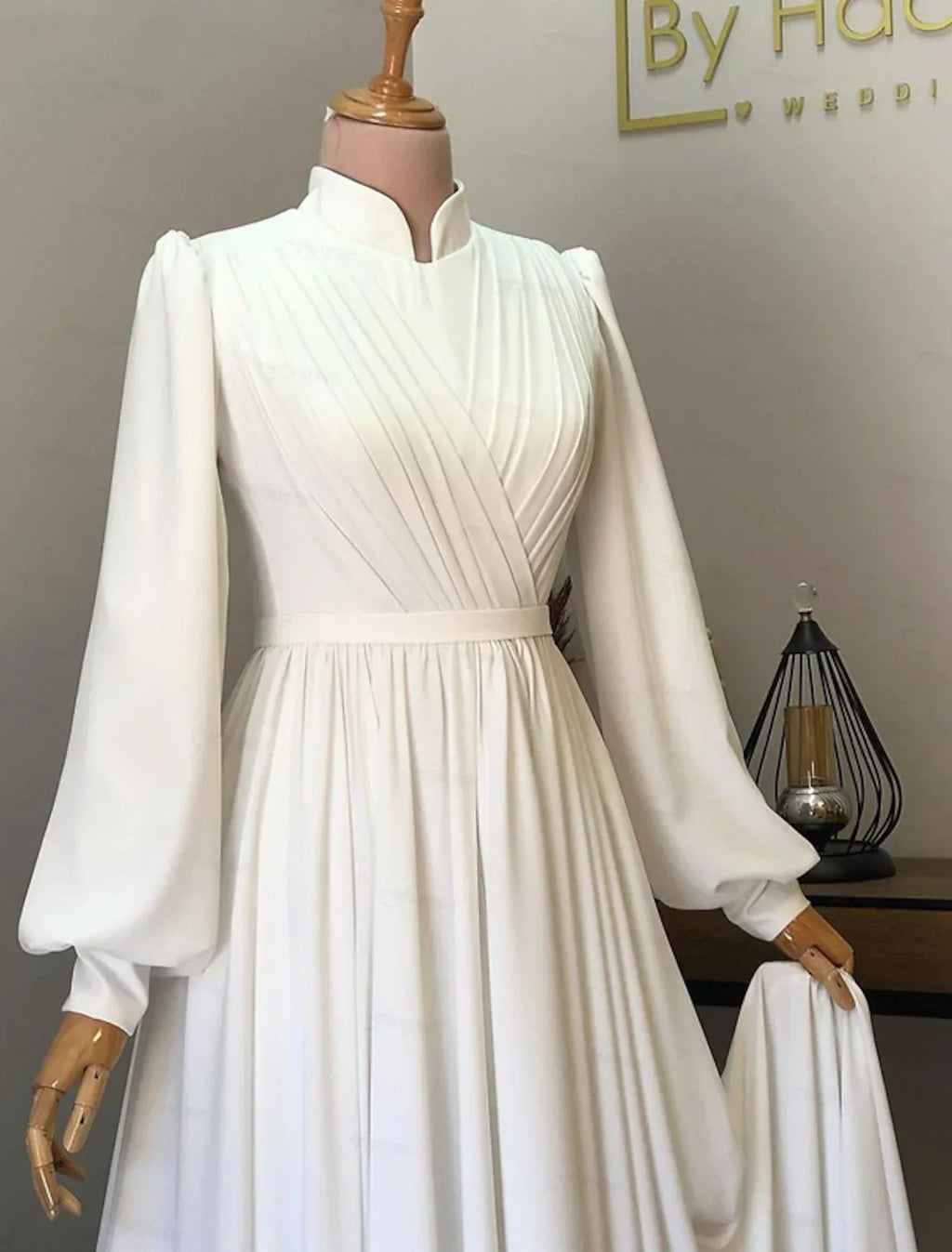 Vintage Casual Wedding Dresses A-Line Long Sleeve High Neck With Pleats